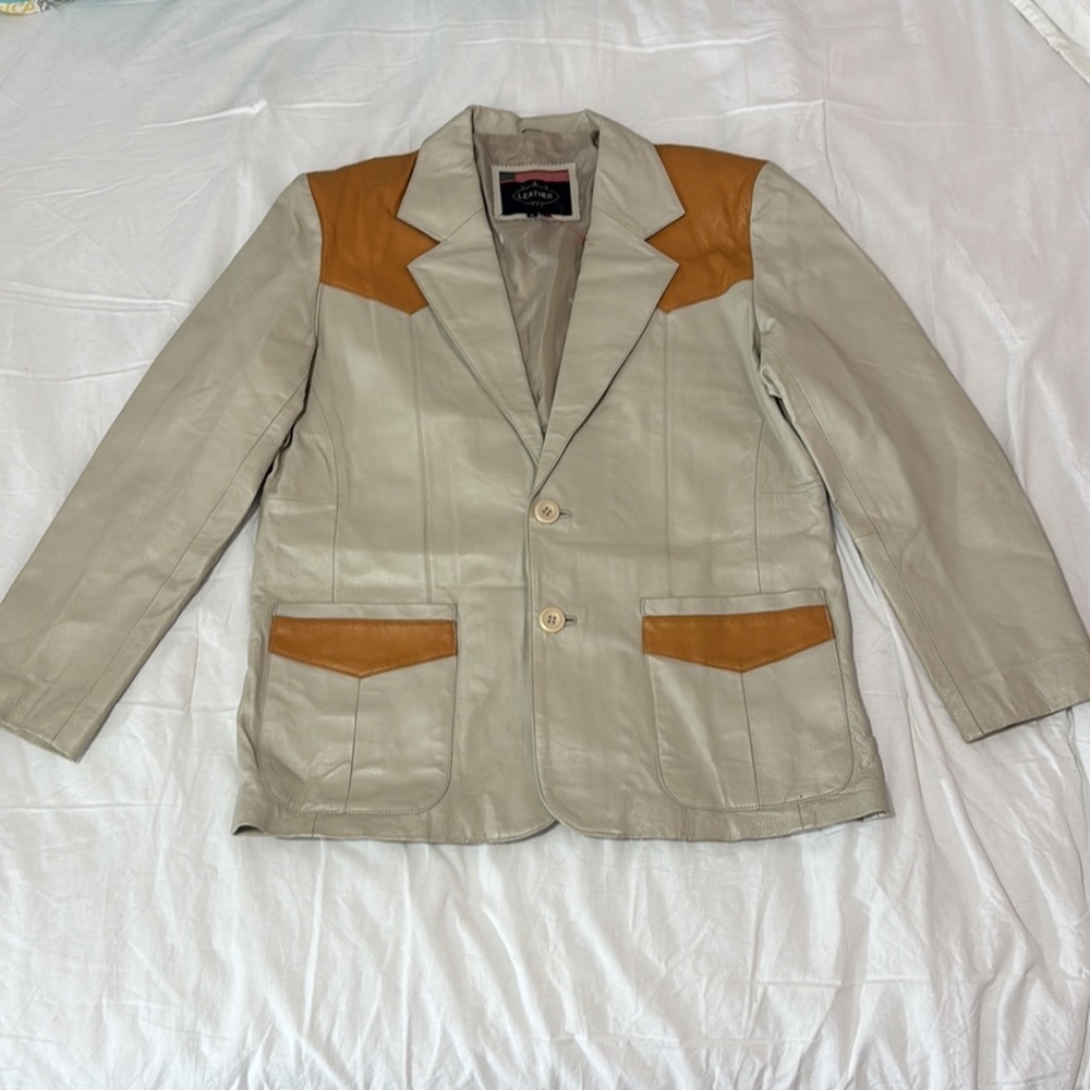 Vintage USA Leather Beige Brown Blazer Style Leather Jacket Size XL